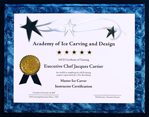 Master Ice Carver Certificate