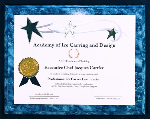 Professional Ice Carver Certificate